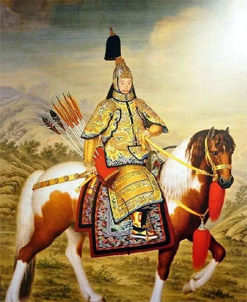 tranh-ve-vua-can-long Vua Càn Long với chiếc mũ có phần nhọn rất dài để tăng uy phong cho bộ giáp